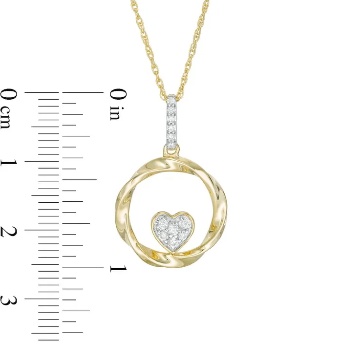 Goldia Necklaces 013 CT TW Composite Natural Diamond HeartShaped Twist Circle Pendant in 10K Yellow Gold Goldia Necklaces 013 CT TW Composite Natural Diamond HeartShaped Twist Circle Pendant in 10K Yellow Gold