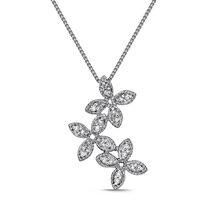 Goldia Necklaces 017 CT TW Natural Diamond Three Flowers Antique VintageStyle Pendant in Sterling Silver Goldia Necklaces 017 CT TW Natural Diamond Three Flowers Antique VintageStyle Pendant in Sterling Silver