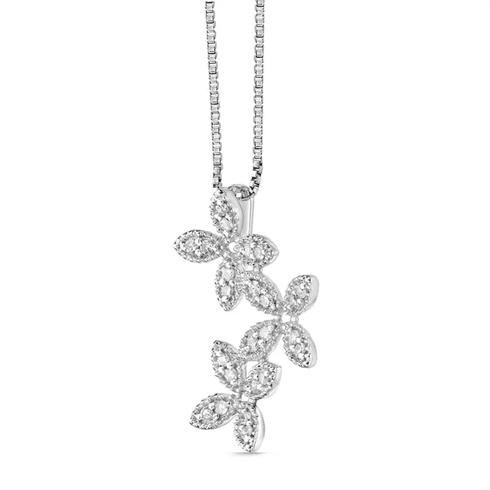 Goldia Necklaces 017 CT TW Natural Diamond Three Flowers Antique VintageStyle Pendant in Sterling Silver Goldia Necklaces 017 CT TW Natural Diamond Three Flowers Antique VintageStyle Pendant in Sterling Silver