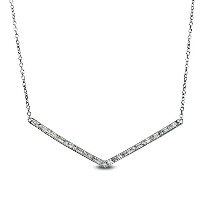 Goldia Necklaces 025 CT TW Baguette and Round Natural Diamond Chevron Necklace in 10K White Gold Goldia Necklaces 025 CT TW Baguette and Round Natural Diamond Chevron Necklace in 10K White Gold