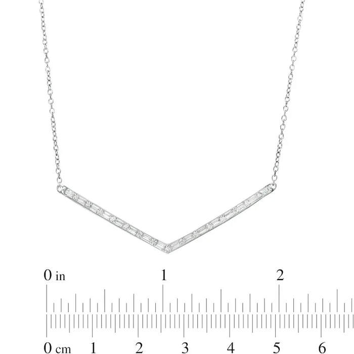 Goldia Necklaces 025 CT TW Baguette and Round Natural Diamond Chevron Necklace in 10K White Gold Goldia Necklaces 025 CT TW Baguette and Round Natural Diamond Chevron Necklace in 10K White Gold
