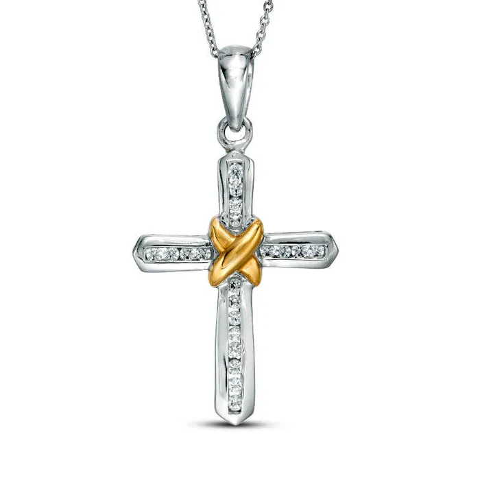 Goldia Necklaces 025 CT TW Natural Diamond X Cross Pendant in 14K TwoTone Gold Goldia Necklaces 025 CT TW Natural Diamond X Cross Pendant in 14K TwoTone Gold