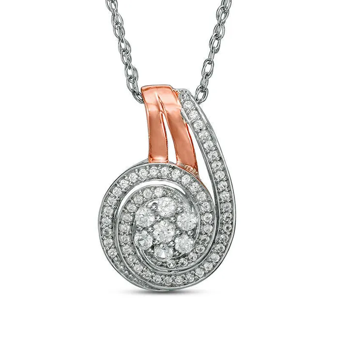 Goldia Necklaces 033 CT TW Composite Natural Diamond Swirl Frame Pendant in Sterling Silver and Rose Rhodium Goldia Necklaces 033 CT TW Composite Natural Diamond Swirl Frame Pendant in Sterling Silver and Rose Rhodium