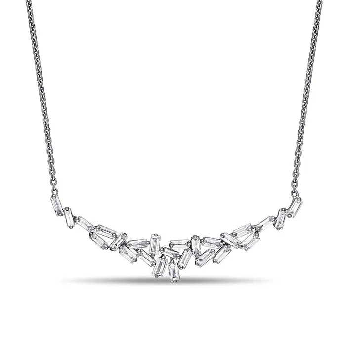Goldia Necklaces 075 CT TW Baguette Natural Diamond Scatter Necklace in 14K White Gold 16 Goldia Necklaces 075 CT TW Baguette Natural Diamond Scatter Necklace in 14K White Gold 16