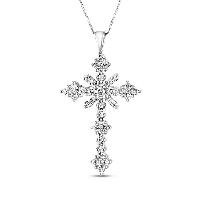 Goldia Necklaces 15 CT TW Natural Diamond Ornate Cross Pendant in 10K White Gold Goldia Necklaces 15 CT TW Natural Diamond Ornate Cross Pendant in 10K White Gold