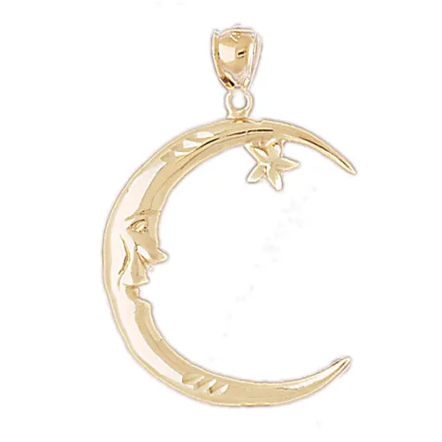 Goldia Necklaces 14K Gold 29MM Crescent Moon with Star Pendant