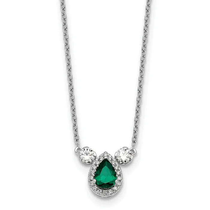 Goldia Necklaces 14k White Gold 12 Ct Lab Grown Diamond VSSI G and Created Emerald Three Stone 16 inch Necklace Goldia Necklaces 14k White Gold 12 Ct Lab Grown Diamond VSSI G and Created Emerald Three Stone 16 inch Necklace