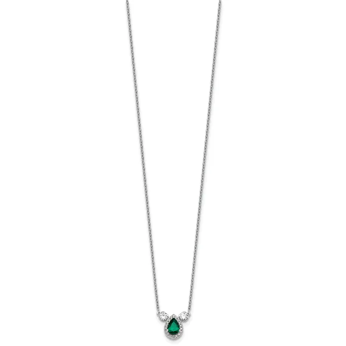 Goldia Necklaces 14k White Gold 12 Ct Lab Grown Diamond VSSI G and Created Emerald Three Stone 16 inch Necklace
