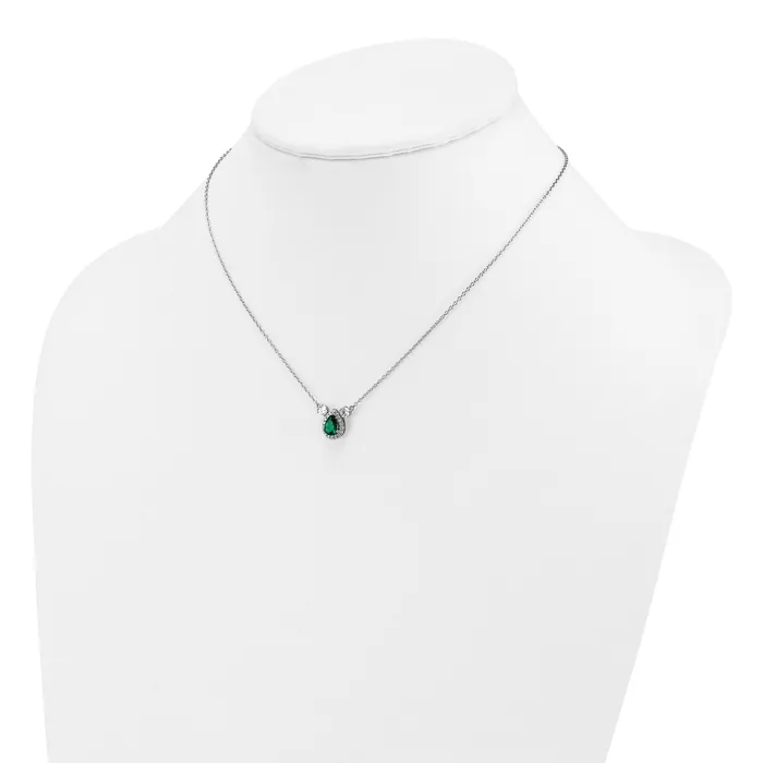 Goldia Necklaces 14k White Gold 12 Ct Lab Grown Diamond VSSI G and Created Emerald Three Stone 16 inch Necklace