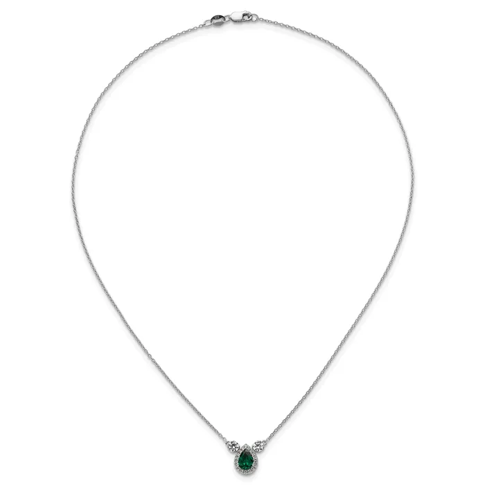 Goldia Necklaces 14k White Gold 12 Ct Lab Grown Diamond VSSI G and Created Emerald Three Stone 16 inch Necklace