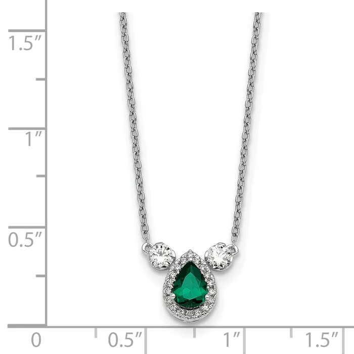 Goldia Necklaces 14k White Gold 12 Ct Lab Grown Diamond VSSI G and Created Emerald Three Stone 16 inch Necklace