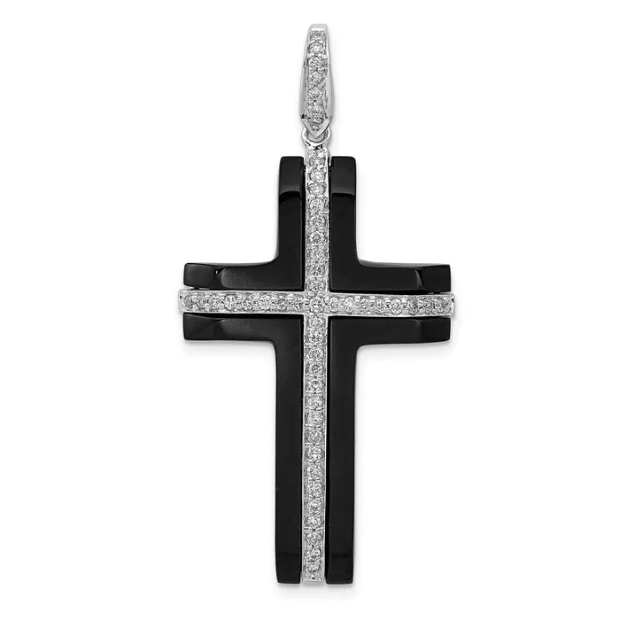 Goldia Necklaces 14k White Gold 14ct Real Diamond and Onyx Cross Pendant Goldia Necklaces 14k White Gold 14ct Real Diamond and Onyx Cross Pendant