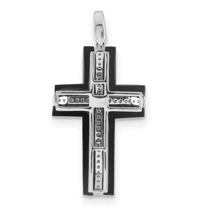 Goldia Necklaces 14k White Gold 14ct Real Diamond and Onyx Cross Pendant