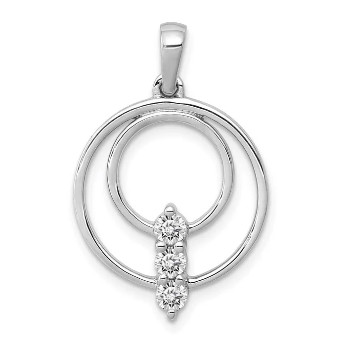 Goldia Necklaces 14k White Gold 27mm Real Diamond Three Stone Circle Pendant Goldia Necklaces 14k White Gold 27mm Real Diamond Three Stone Circle Pendant