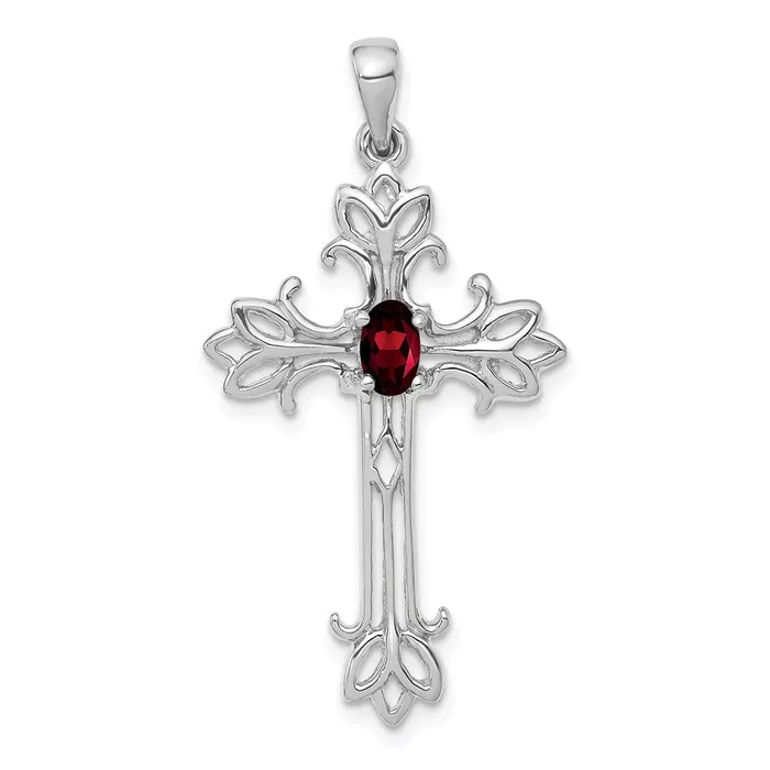 Goldia Necklaces 14k White Gold 5x3mm Oval Garnet cross Pendant