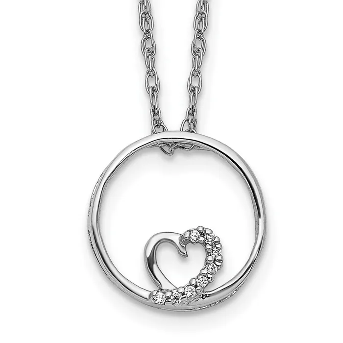 Goldia Necklaces 14k White Gold Circle and Heart 18 inch Necklace
