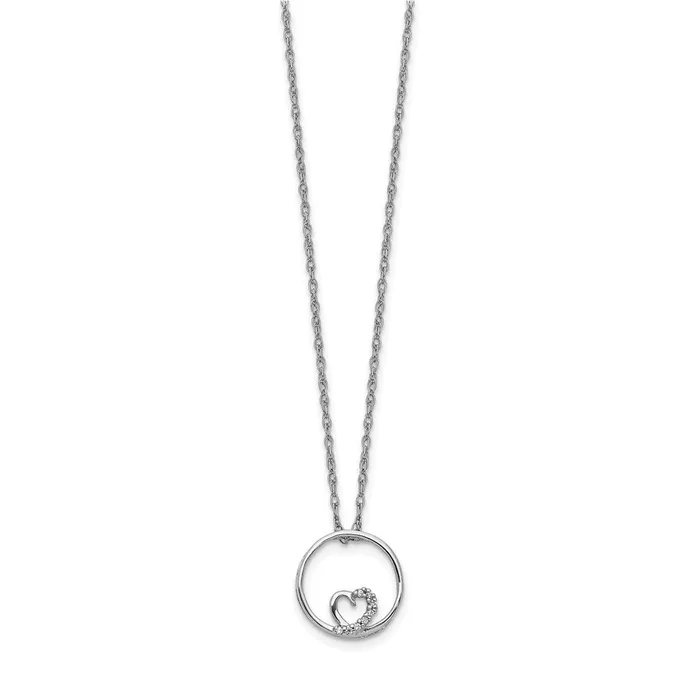 Goldia Necklaces 14k White Gold Circle and Heart 18 inch Necklace
