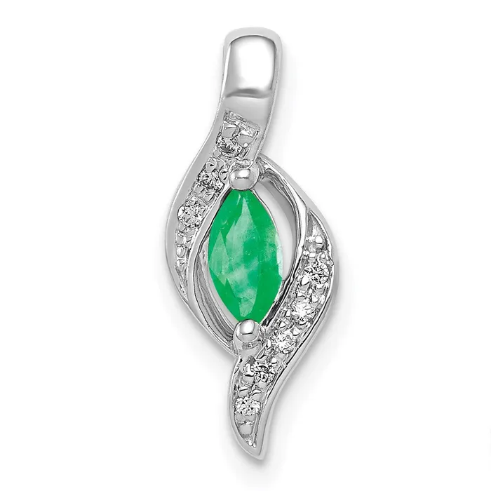 Goldia Necklaces 14k White Gold Real Diamond and Marquise Emerald Pendant Goldia Necklaces 14k White Gold Real Diamond and Marquise Emerald Pendant
