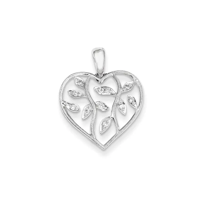 Goldia Necklaces 14K White Gold Real Diamond Heart w Leaves Pendant