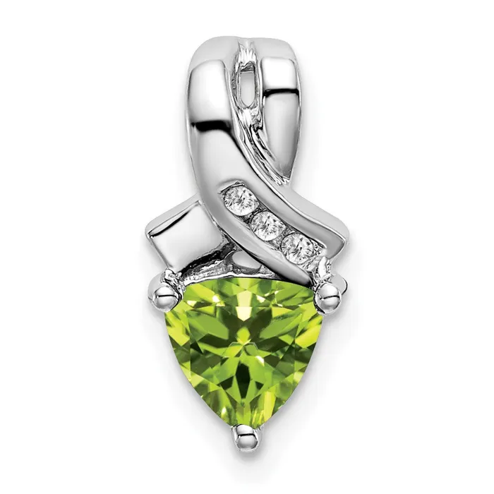 Goldia Necklaces 14k White Gold Trillion Peridot and Real Diamond Pendant