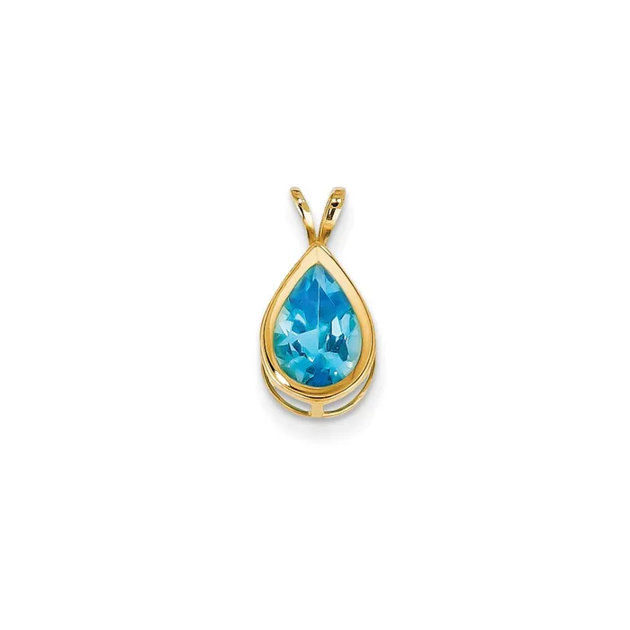 Goldia Necklaces 14K Yellow Gold 10x7mm Pear Blue Topaz bezel pendant