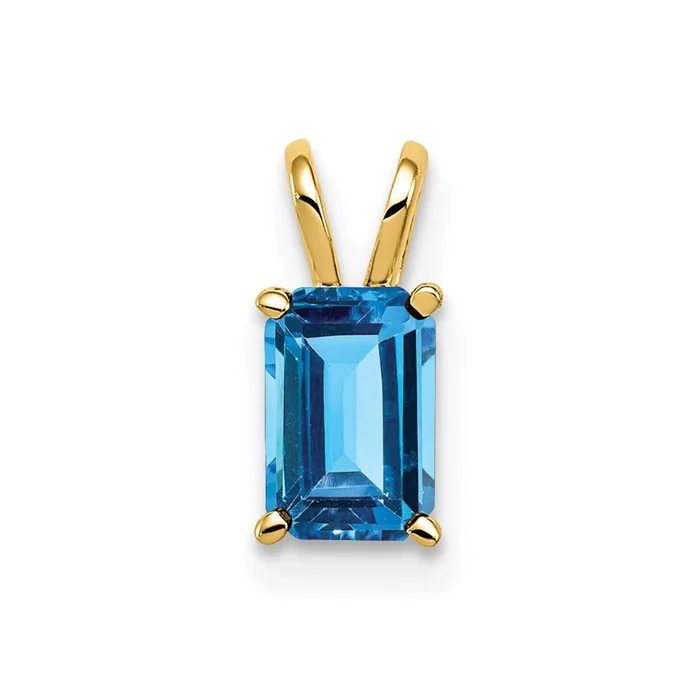 Goldia Necklaces 14K Yellow Gold 6x4mm Emerald Cut Blue Topaz pendant