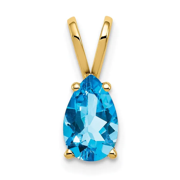 Goldia Necklaces 14K Yellow Gold 8x5mm Pear Blue Topaz Checker pendant