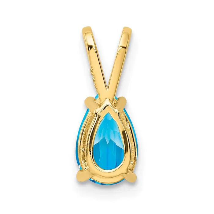 Goldia Necklaces 14K Yellow Gold 8x5mm Pear Blue Topaz Checker pendant