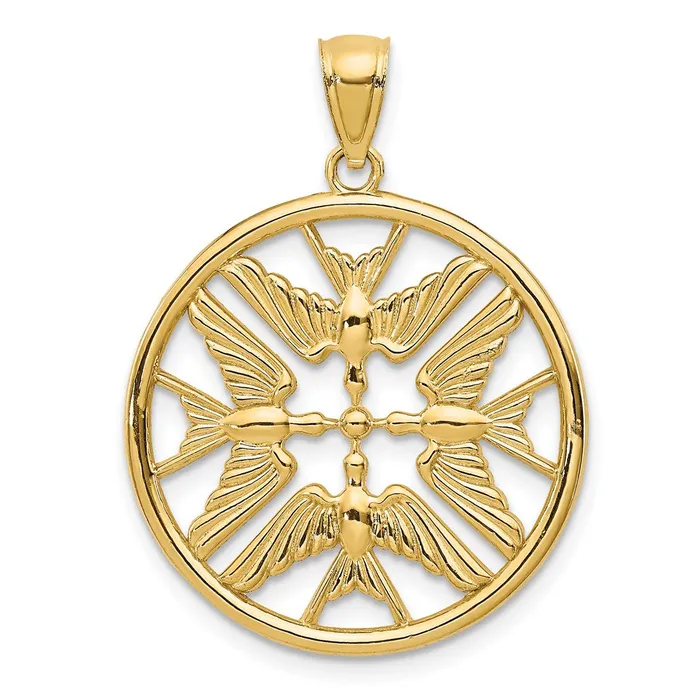 Goldia Necklaces 14k Yellow Gold Polished Doves in Circle Pendant