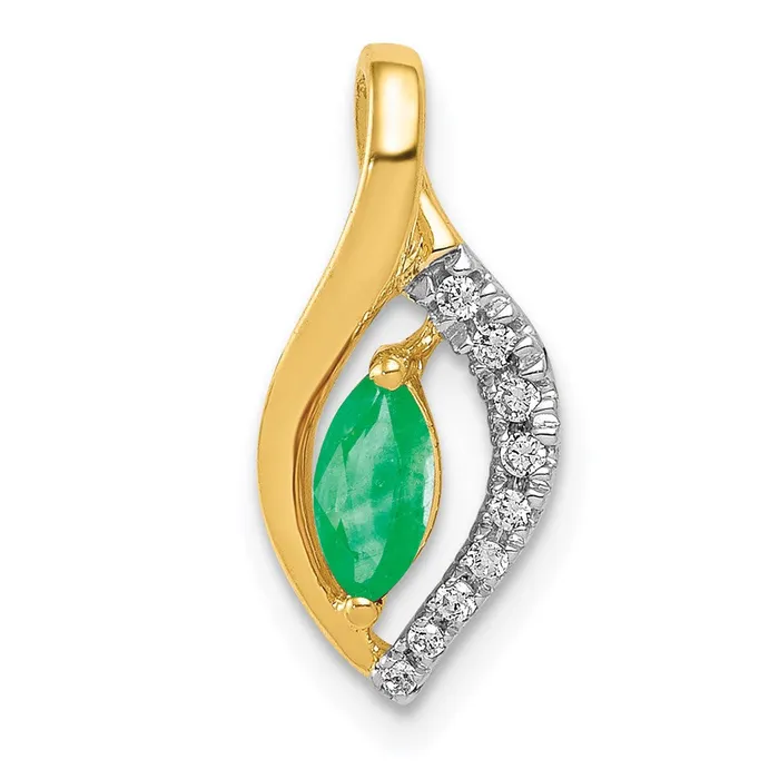 Goldia Necklaces 14K Yellow Gold Real Diamond and Marquise Emerald Pendant