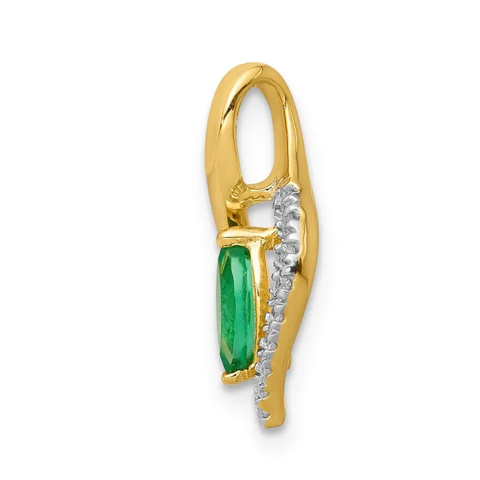 Goldia Necklaces 14K Yellow Gold Real Diamond and Marquise Emerald Pendant