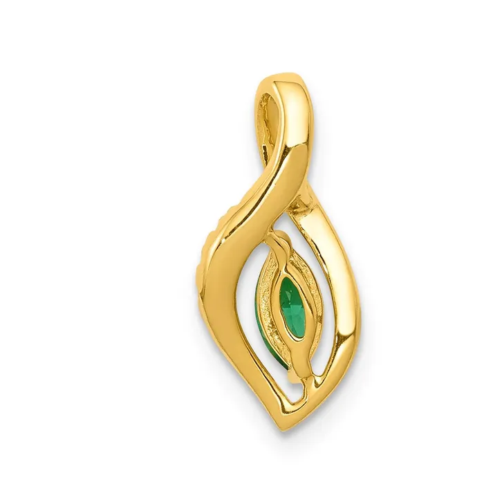 Goldia Necklaces 14K Yellow Gold Real Diamond and Marquise Emerald Pendant