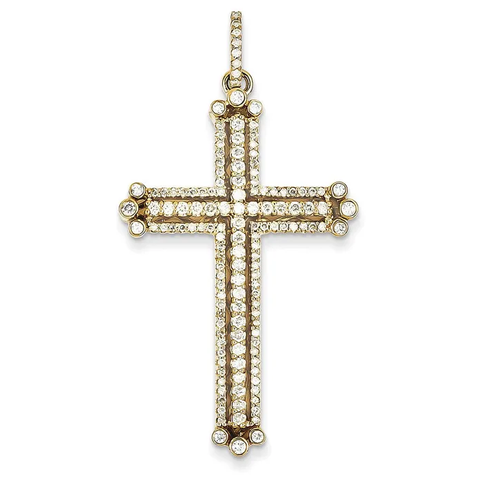 Goldia Necklaces 14K Yellow Gold Real Diamond Budded Cross Pendant