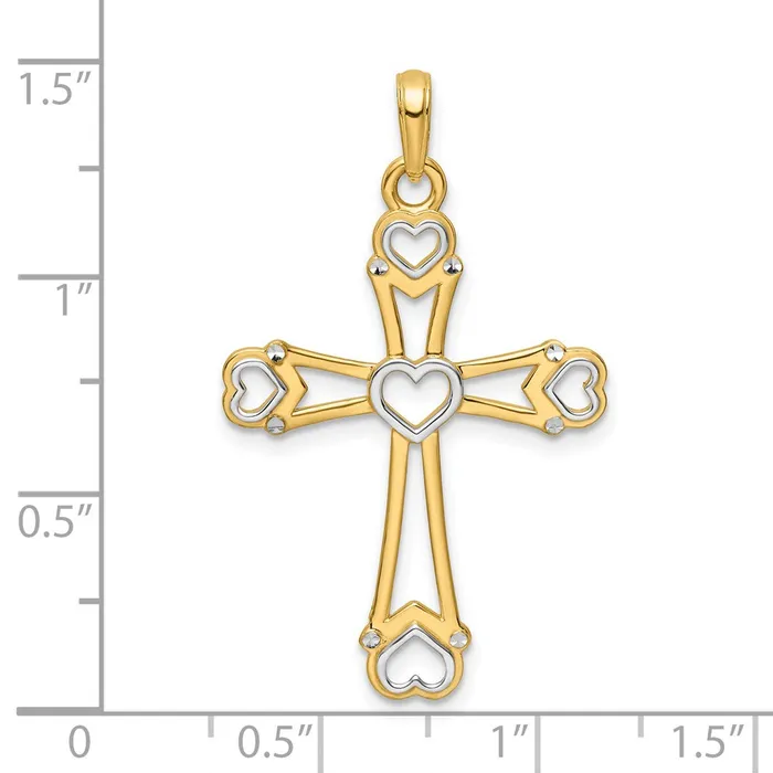 Goldia Necklaces 14k Yellow u0026 Rhodium Gold wRhodium DC Cross wHearts Pendant