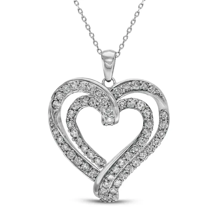 Goldia Necklaces 2 CT TW Natural Diamond Double Row Ribbon Heart Pendant in 10K White Gold Goldia Necklaces 2 CT TW Natural Diamond Double Row Ribbon Heart Pendant in 10K White Gold