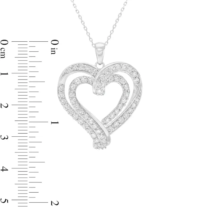 Goldia Necklaces 2 CT TW Natural Diamond Double Row Ribbon Heart Pendant in 10K White Gold Goldia Necklaces 2 CT TW Natural Diamond Double Row Ribbon Heart Pendant in 10K White Gold