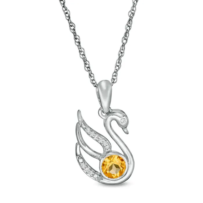 Goldia Necklaces 40mm Citrine and Natural Diamond Accent Swan Pendant in Sterling Silver Goldia Necklaces 40mm Citrine and Natural Diamond Accent Swan Pendant in Sterling Silver