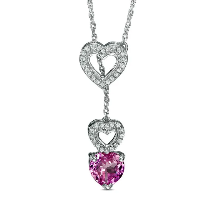 Goldia Necklaces 60mm LabCreated Pink Sapphire and 01 CT TW Diamond Heart Lariat Necklace in Sterling Silver Goldia Necklaces 60mm LabCreated Pink Sapphire and 01 CT TW Diamond Heart Lariat Necklace in Sterling Silver