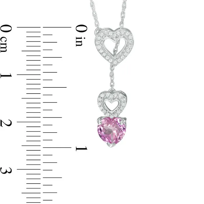 Goldia Necklaces 60mm LabCreated Pink Sapphire and 01 CT TW Diamond Heart Lariat Necklace in Sterling Silver Goldia Necklaces 60mm LabCreated Pink Sapphire and 01 CT TW Diamond Heart Lariat Necklace in Sterling Silver