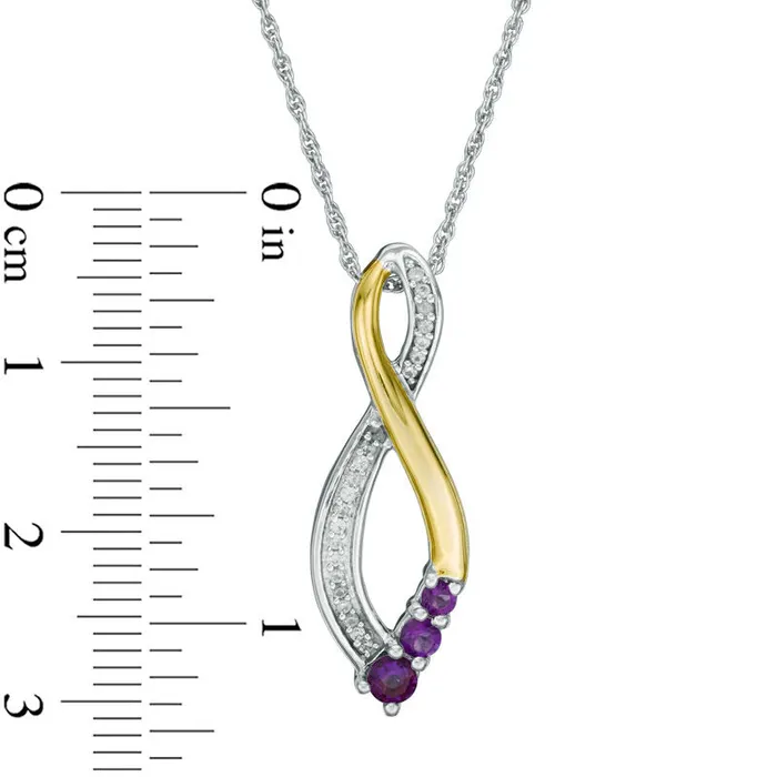 Goldia Necklaces Amethyst and Natural Diamond Accent Three Stone Infinity Pendant in Sterling Silver and 10K Yellow Gold Goldia Necklaces Amethyst and Natural Diamond Accent Three Stone Infinity Pendant in Sterling Silver and 10K Yellow Gold