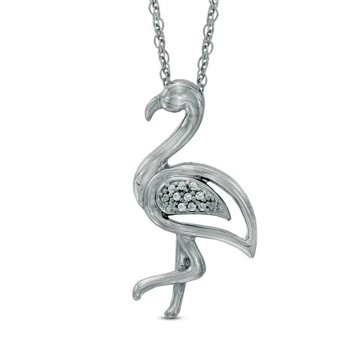 Goldia Necklaces Natural Diamond Accent Flamingo Pendant in Sterling Silver Goldia Necklaces Natural Diamond Accent Flamingo Pendant in Sterling Silver