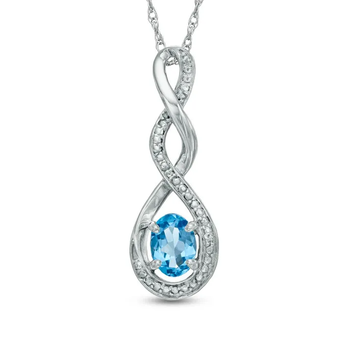 Goldia Necklaces Oval Blue Topaz and Natural Diamond Accent Infinity Twist Pendant in Sterling Silver Goldia Necklaces Oval Blue Topaz and Natural Diamond Accent Infinity Twist Pendant in Sterling Silver