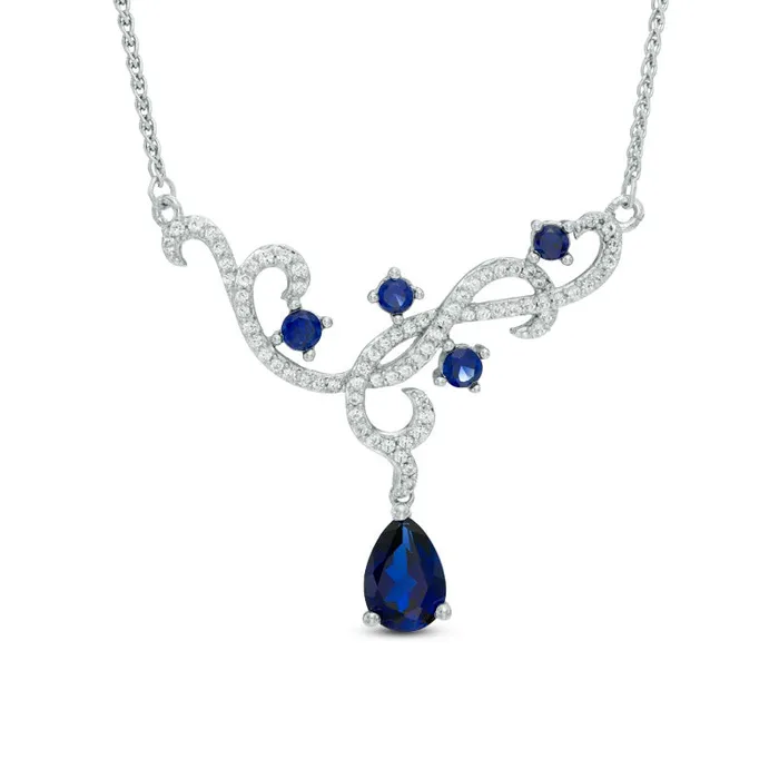Goldia Necklaces PearShaped LabCreated Blue and White Sapphire Scroll Necklace in Sterling Silver 15 Goldia Necklaces PearShaped LabCreated Blue and White Sapphire Scroll Necklace in Sterling Silver 15