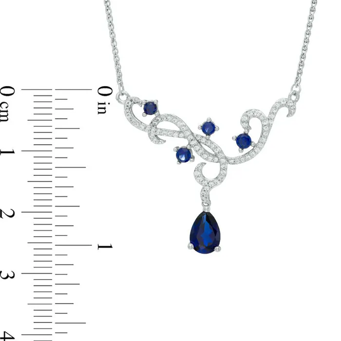 Goldia Necklaces PearShaped LabCreated Blue and White Sapphire Scroll Necklace in Sterling Silver 15 Goldia Necklaces PearShaped LabCreated Blue and White Sapphire Scroll Necklace in Sterling Silver 15