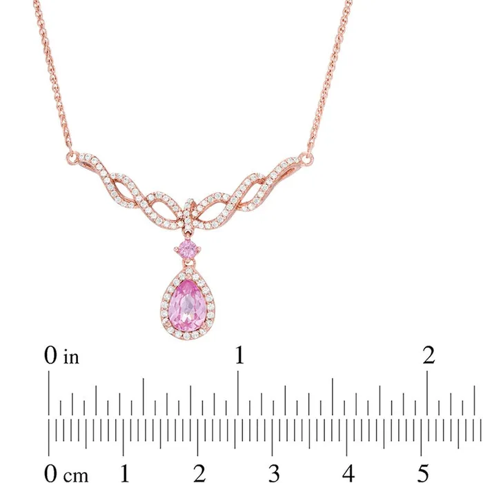Goldia Necklaces PearShaped LabCreated Pink and White Sapphire Braid Necklace in Sterling Silver and 14K Rose Gold Plate 17 Goldia Necklaces PearShaped LabCreated Pink and White Sapphire Braid Necklace in Sterling Silver and 14K Rose Gold Plate 17