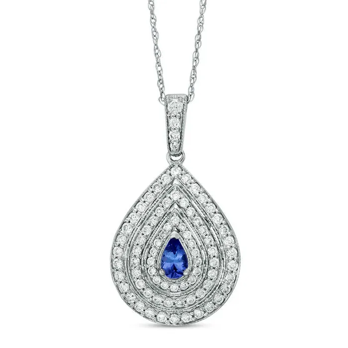 Goldia Necklaces PearShaped Tanzanite and 063 CT TW Natural Diamond Triple Frame Antique VintageStyle Pendant in 14K White Gold Goldia Necklaces PearShaped Tanzanite and 063 CT TW Natural Diamond Triple Frame Antique VintageStyle Pendant in 14K White Gold