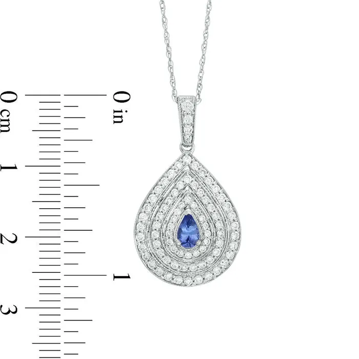 Goldia Necklaces PearShaped Tanzanite and 063 CT TW Natural Diamond Triple Frame Antique VintageStyle Pendant in 14K White Gold Goldia Necklaces PearShaped Tanzanite and 063 CT TW Natural Diamond Triple Frame Antique VintageStyle Pendant in 14K White Gold