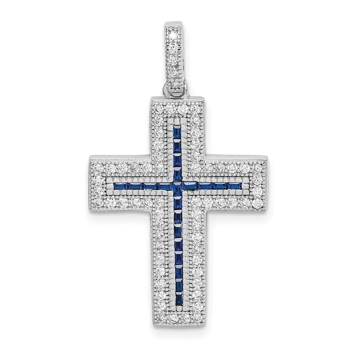Goldia Necklaces Sterling Silver Rhodiumplated CZ u0026 Lab Cr Blue Spinel Cross Pendant Goldia Necklaces Sterling Silver Rhodiumplated CZ u0026 Lab Cr Blue Spinel Cross Pendant