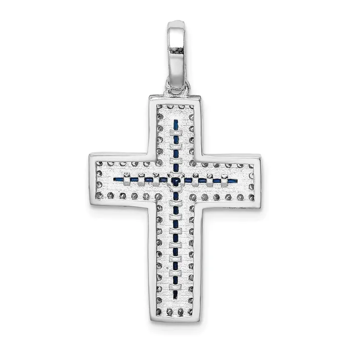 Goldia Necklaces Sterling Silver Rhodiumplated CZ u0026 Lab Cr Blue Spinel Cross Pendant