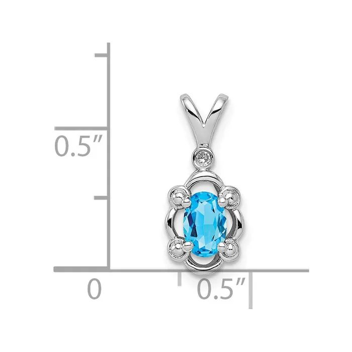 Goldia Necklaces Sterling Silver Rhodiumplated Light Swiss Blue Topaz u0026 Diamond Pendant